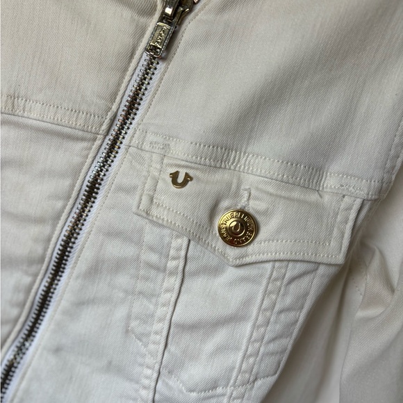 True Religion Dusty Bike White Jacket - Asymmetrical Zipper Denim Jacket - Med - Picture 15 of 15